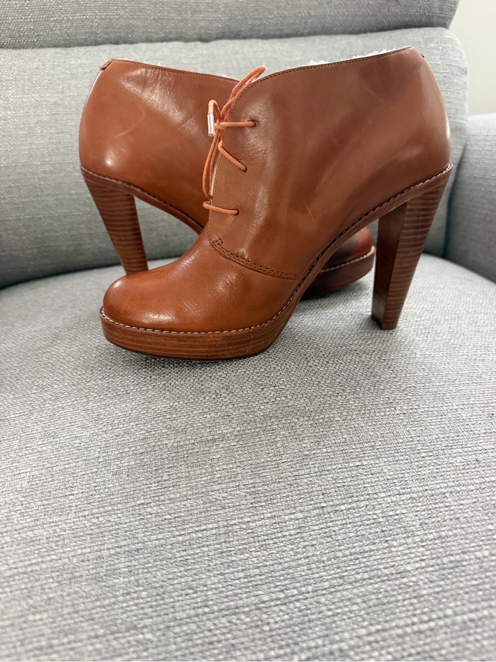 Cole Haan Collaboration with Nike Cognac Leather Lace-Up High Heel Booties